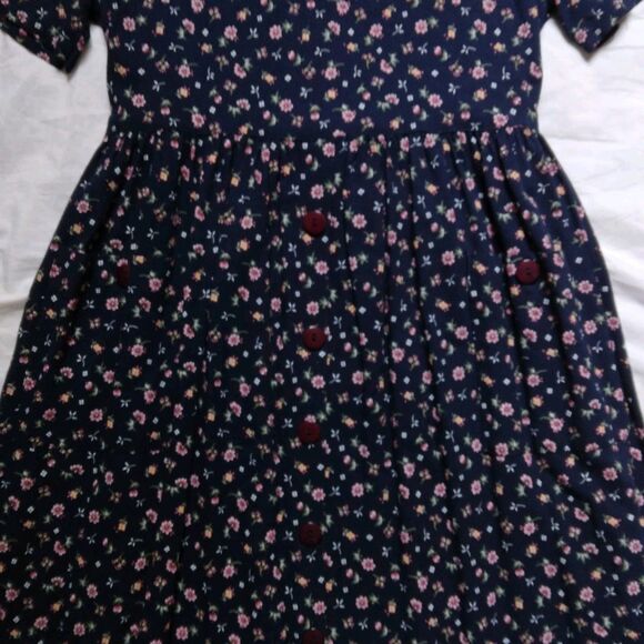 Vintage Fiber Optics Button Down Dress 90s Cottagecore Fairycore Blue Floral 7/8 - Picture 5 of 11